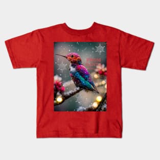 Christmas Hummingbird in winter scenery Kids T-Shirt